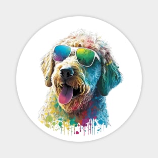 golden doodle dog and sunglasses in Summer One Magnet